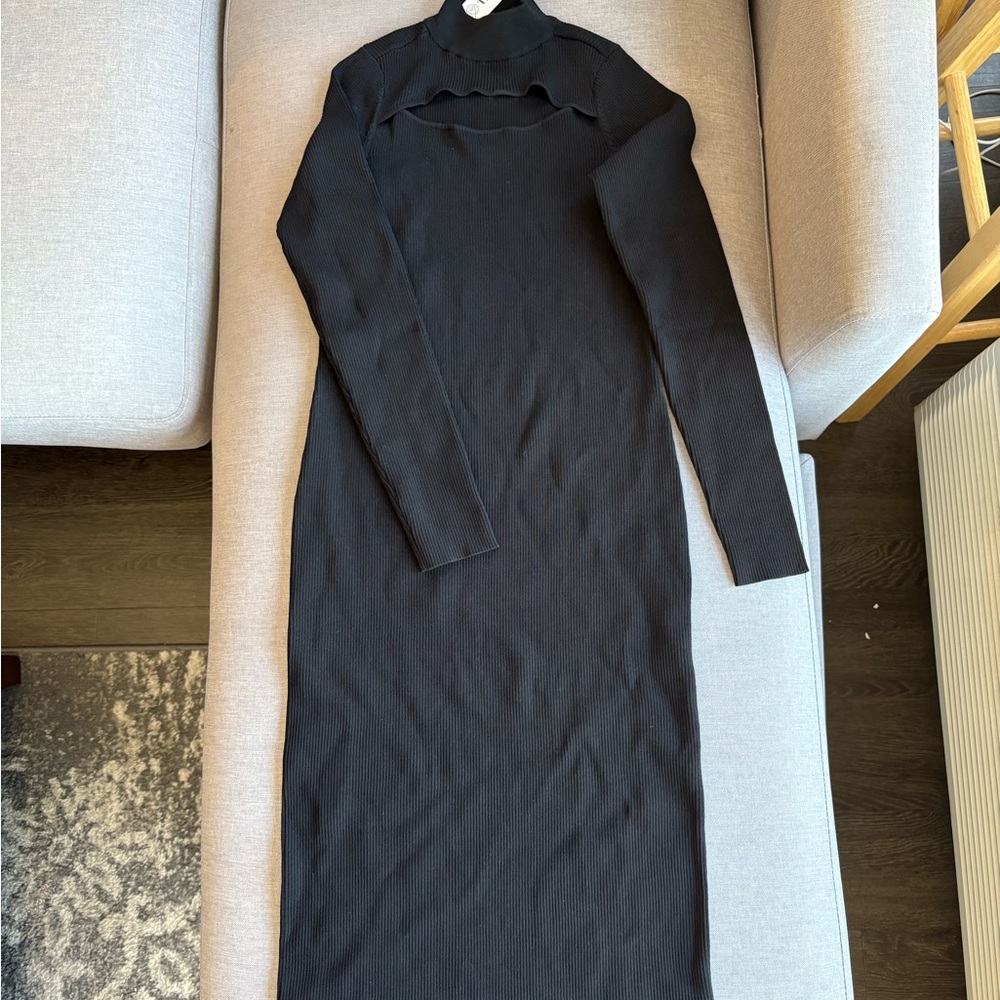 Elegant Black Long Sleeve Cutout Dress